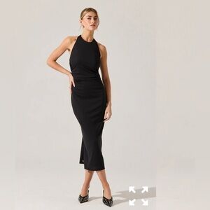 Ruched Halter Midi Black Dress